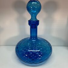 Vtg Empoli Glass Blue Decanter Genie Bottle Quilted Diamond Optic picture