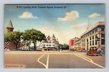 Evanston IL-Illinois, Looking North, Fountain Square, Antique, Vintage Postcard picture