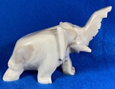 Vintage Large Banded Quartz Stone Hand Carved Elephant - Trunk Up for Good Luck picture