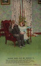 Vintage Postcard Please Miss Give Me Heaven Father & Daughter Sad Lonely Art picture