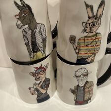 Signature Housewares Animal Hipster Stoneware Set Of 4 Coffee Mugs/Cups picture