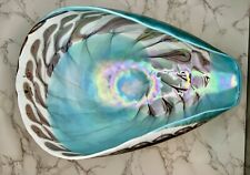FORNACE FERRO MURANO TURQUOISE WHITE & BROWN GLASS SHELL BOWL MADE IN ITALY 16” picture
