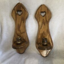 Pair Home Interiors Wooden Heart Candle Sconces 15” Vintage Wall Hanging Decor picture