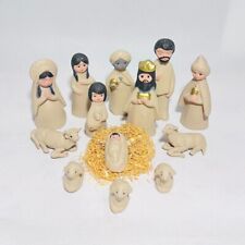 VTG 13 Pcs Primitive Nativity Scene Pottery Mary Baby Jesus Magi Shepherd *READ* picture