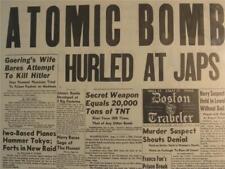 VINTAGE NEWSPAPER HEADLINE~WORLD WAR 2 U.S. DROPS ATOMIC BOMB ON JAPAN WWII 1945 picture