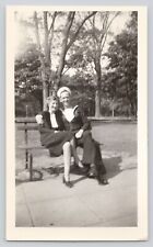 Vintage WWII Eara Military Photo Sailor & Sweetie Embracing On Park Bench picture