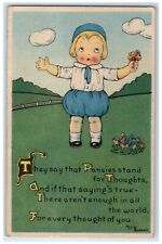 1916 Little Child With Pansies Flowers Russell Signed St. Paul MN Postcard picture