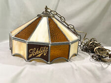 Vintage SCHLITZ BEER STAINED GLASS HANGING POKER/POOL TABLE LAMP picture