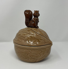 Armbee Vintage Brown Ceramic Squirrel On Nut Acorn Covered Bowl Dish HANDPAINTED picture