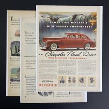 Vintage 1940s Chrysler Automobile Car Print Ad Lot of 3 Fluid Drive WW2 picture