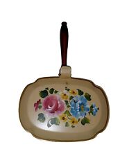 Vintage Hand Painted Floral Tole Ware Metal Silent Butler Crumb Catcher Nashco picture