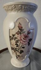 Vintage FTD Off White Vase with Rose Floral Design 9.5