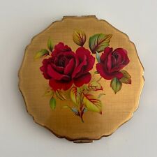 Vintage Stratton Powder Compact Beautiful Red Roses on a Gold Tone Lid picture