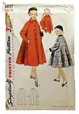 1951 Simplicity Sewing Pattern 3697 Girls Flared Coat Sz 10 Vintage Fashion 3716 picture
