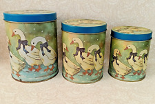 Vintage Canister Set 3 Kitchen Tins Goose Geese Duck Kitchen Metal INTERPUR picture