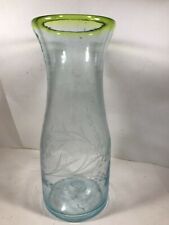 Hand Blown Etched Wheat Light Blue Glass Carafe with Pontil picture
