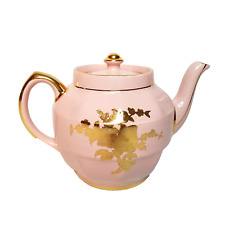 Vintage English Sadler Teapot Pink with Gold Gild Floral Design Signed picture