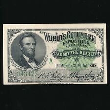 1893 ADMISSION TICKET WORLD'S COLUMBIAN EXPOSITION CHICAGO MAY 1-OCT. 30 LINCOLN picture