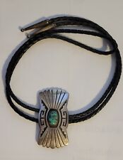 antique Native American Navajo Sterling Silver & Turquoise Leather Lanyard 18