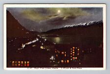 Juneau, AK-Alaska, Night View Of City Moon Antique, Vintage Souvenir Postcard picture