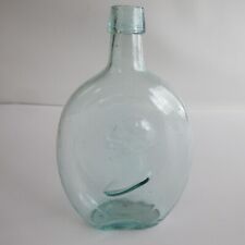 Antique Aqua Pint Sheaf of Wheat George Washington Open Pontil Flask Botlle picture