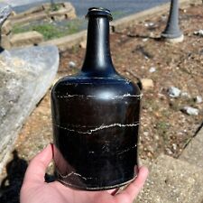 Antique English MALLET / Squat Cylinder Black Glass Pontil Utility Bottle picture