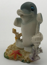 Vintage Figurine Happy Smiling Dolphin Standing Up Starfish Coral Sea Shell picture