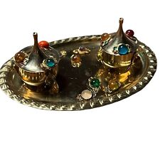 Traditional Pooja Sindoor KUMKUM Box Holder Puja Mahabir Brass Stone Studded picture