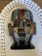 Mexican Art Aztec Mayan Burial Death Mask 6” Turquoise Abalone Mother Pearl Onyx picture