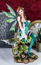 Ebros Beautiful Gaia Pixie Fairy With Green Wyrmling Dragon Statue 9.5