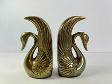 vintage brass pair of beautiful swan bookends heavy 6