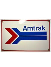 VINTAGE 12” X 8” AMTRAK TRAIN RAILROAD PORCELAIN SIGN METAL TRANSIT VERY NICE picture