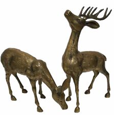 Large Brass Buck and Doe Deer pair Vintage Figurines/Sculptures set of 2 Decor picture