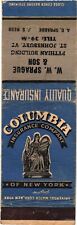 Columbia Insurance Company of New York, St. Johnsbury Vintage Matchbook Cover picture