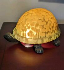 Metal Turtle Amber Glass Shell Tortoise Brass Table Lamp Accent Night Light EUC picture
