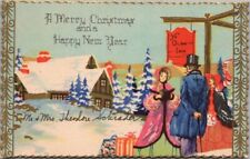 Vintage 1910s MERRY CHRISTMAS Happy New Year Postcard Art Deco *Writing on Front picture