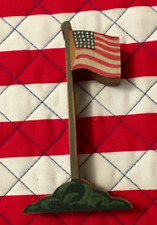 Vintage 1988 Folk Art Hand Painted Wooden Flag Pole signed by artist 3 3/4