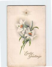 Postcard White Lilies Easter Greetings Embossed Card picture