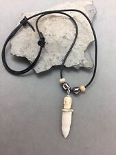 Alligator Tooth Necklace Sterling Silver Skull Head Leather Cord Trade Beads Adj picture
