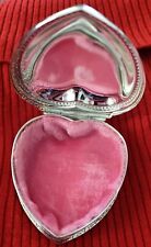 Vintage 1987 Silvertone Shiny Heart Shaped Trinket Box Pink Lined Never Used #1 picture