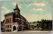Dubuque IA Masonic Temple & 11th St RR Elevator Vintage IOWA Train Postcard C7 picture