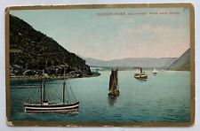 ca 1900s NY Postcard Hudson River Southwest from West Point ship boats Theochrom picture