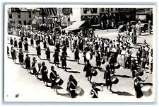 Marching Band Parade Gulf Gas Station Springville NY RPPC Photo Postcard picture