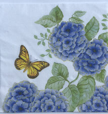 two Individual Butterfly Flowers paper Luncheon napkins Decoupage Blue Spring picture