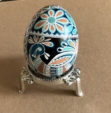 Ukrainian Easter Egg Real Chicken Pysanka Bird Motif 2.5” with Display Stand. picture