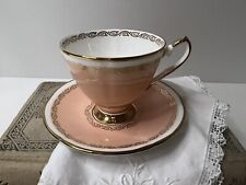 Vintage Elizabethan Taylor Kent Bone China Footed Teacup & Saucer Peach Gold picture