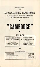 1950s Messageries Maritimes CAMBODGE Deck Plan w/ 9 Large Interior Photos picture