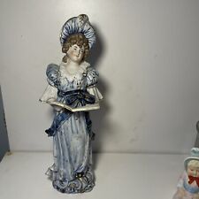 Blue and white Lady with gold gilt flat back  11 1/2 inches (P1) picture