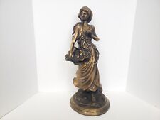 Arteriors Bronze Peasant Girl With Fruit Basket Statue Unsigned  - Vintage picture