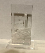 Thick Lucite Reverse Etched Carved Lighthouse Paperweight, Desktop decor picture